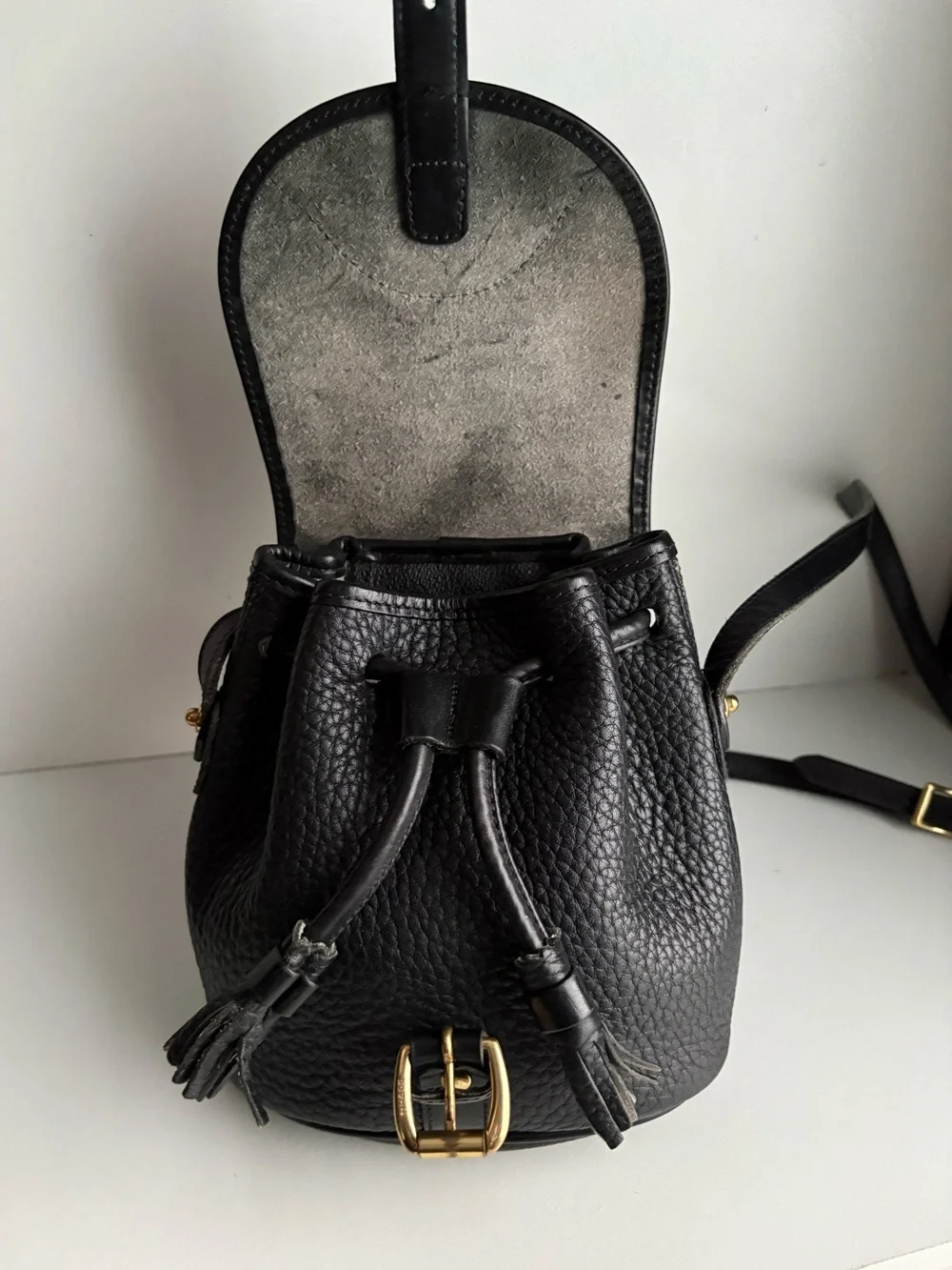 Dooney & Bourke awl Black Leather Mini Drawstring Buckle Bag - Picture 12 of 16
